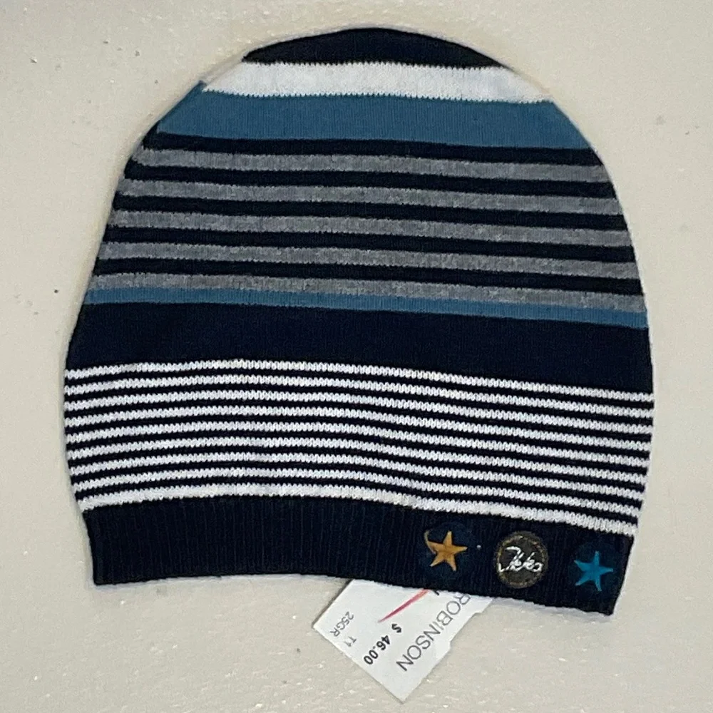 NWT IKKS Navy Striped Knit Hat 100% Cotton
